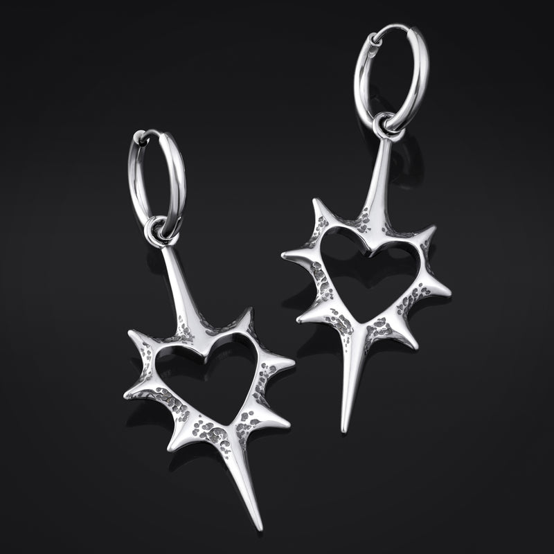 Boucles d’oreilles créoles cœur épineux - Jewellery gothique en acier inoxydable - paire