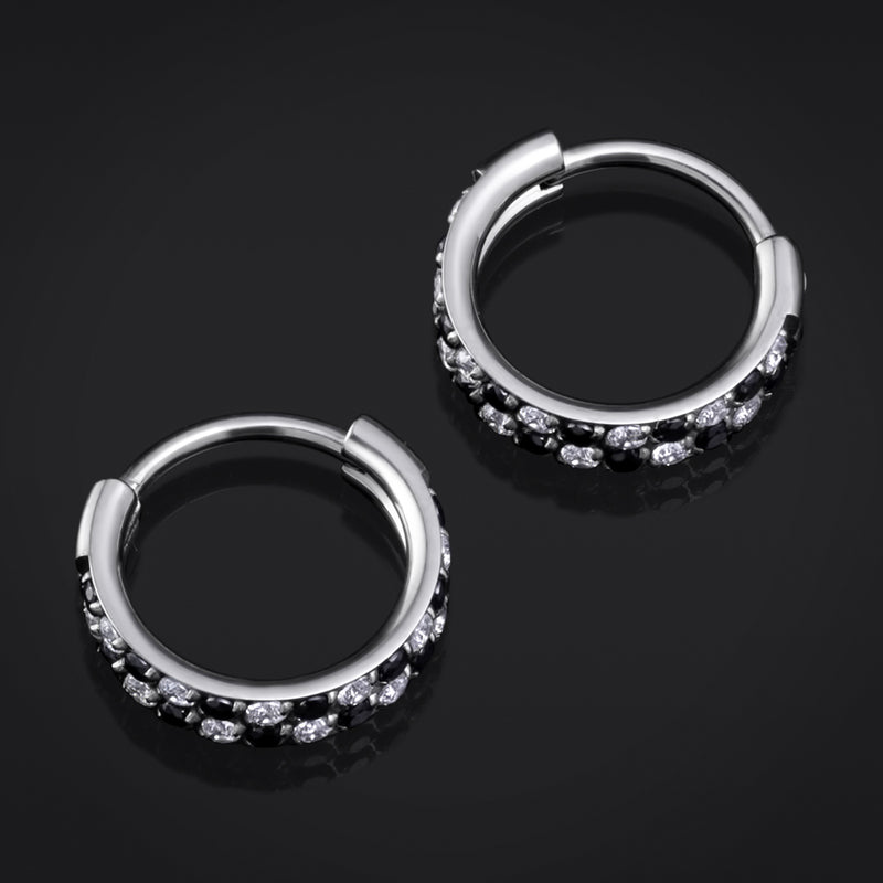 Anneau de nez clicker en titane ASTM F136 argenté à damier serti de pierres