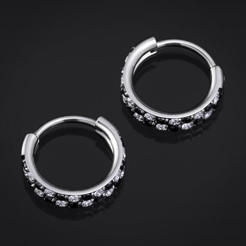 Silver Checkerboard Jewelled ASTM F136 Titanium Clicker Nose Ring