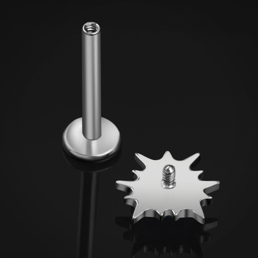 Silver Spiked Heart Blue Opal Internally Threaded Titanium Labret Stud 1.2mm Gauge - Silver Spiked Heart Blue Opal Titanium Stud - 6mm / 8mm / 10mm Internally Threaded / Body Jewellery / Lip / Nose / Ear Labret