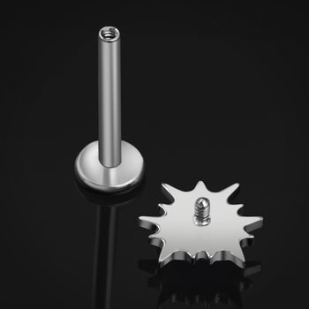 Silver Spiked Heart Blue Opal Internally Threaded Titanium Labret Stud 1.2mm Gauge