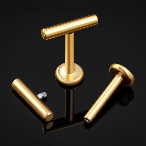 Gold Cylindrical Internally Threaded Titanium Labret Stud 1.2mm Gauge