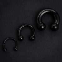 Horseshoe Barbell, Black, Circular Barbell Piercing, Titanium, Large Gauge