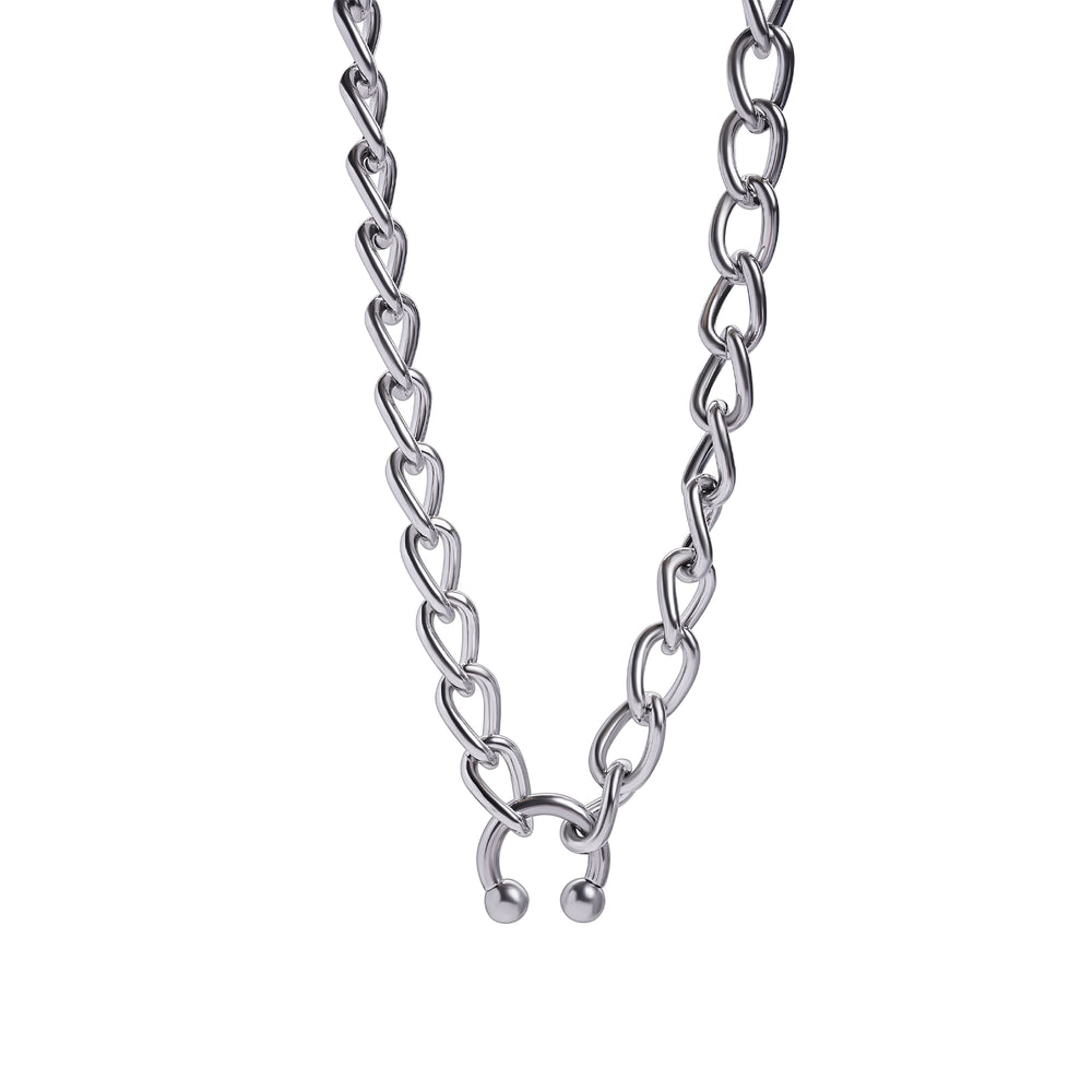 Silver chain necklace on a white background