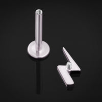 Piercing labret, argenté, motif éclair, filetage interne, titane, 1,2 mm