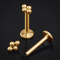 Or, grappe de quatre perles, filetage interne, labret, titane