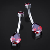 Piercing de nombril, argent, pierre goutte en zircone cubique rouge, filetage interne, titane