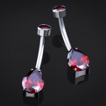 Bauchnabelpiercing, Silber, Doppelter lila CZ-Tropfenstein, Innengewinde, Titan, 1,6 mm Stärke