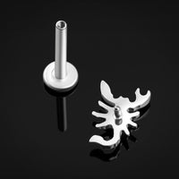 Piercing labret, argent, embout scorpion, filetage interne, titane, 1.2mm