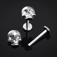 Labret en argent, tête crâne, titane fileté interne, 1.2mm