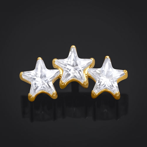 Labret Top, Gold, Triple Jewelled Star, Internally Threaded, Titanium