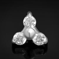 Embout de labret Trinity CZ argenté, filetage interne, titane