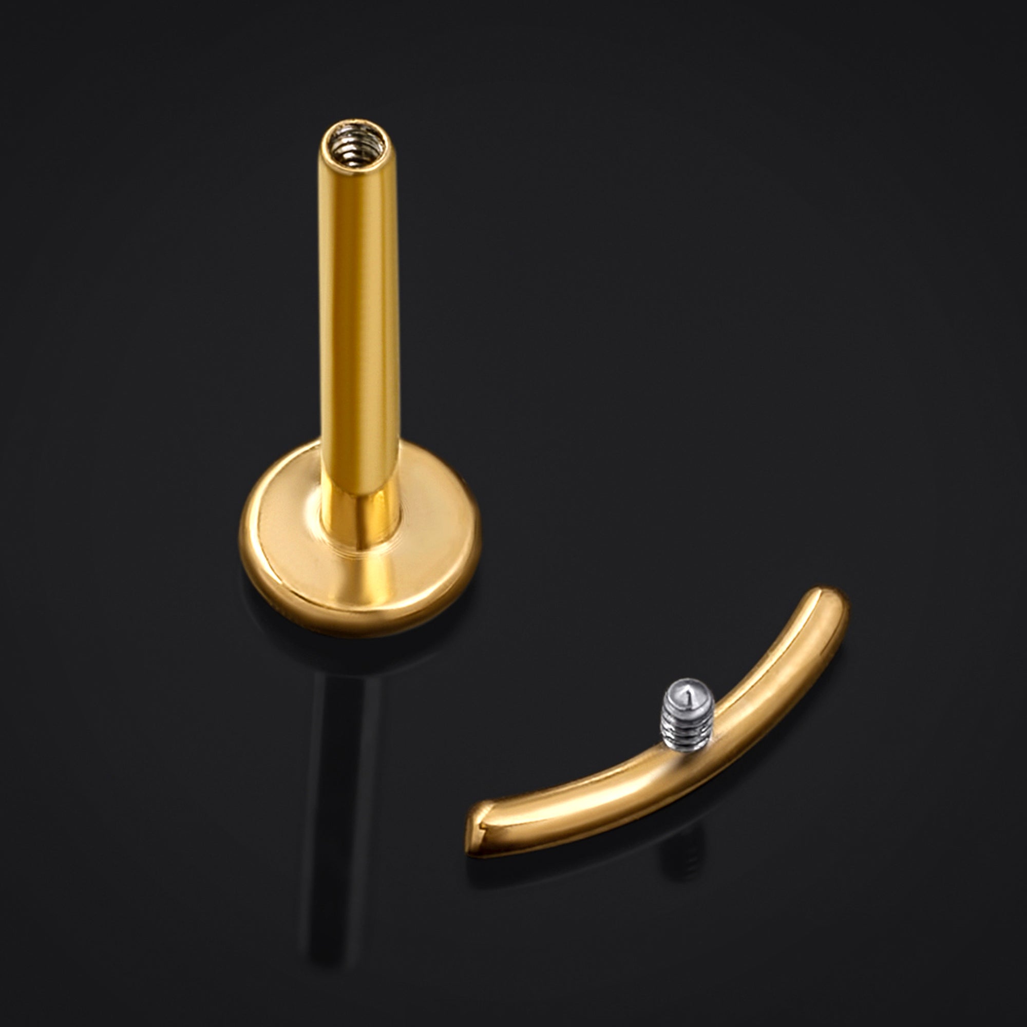 Labret Stud, Gold, Curved Bar, Internal Thread, Titanium, 1.2mm