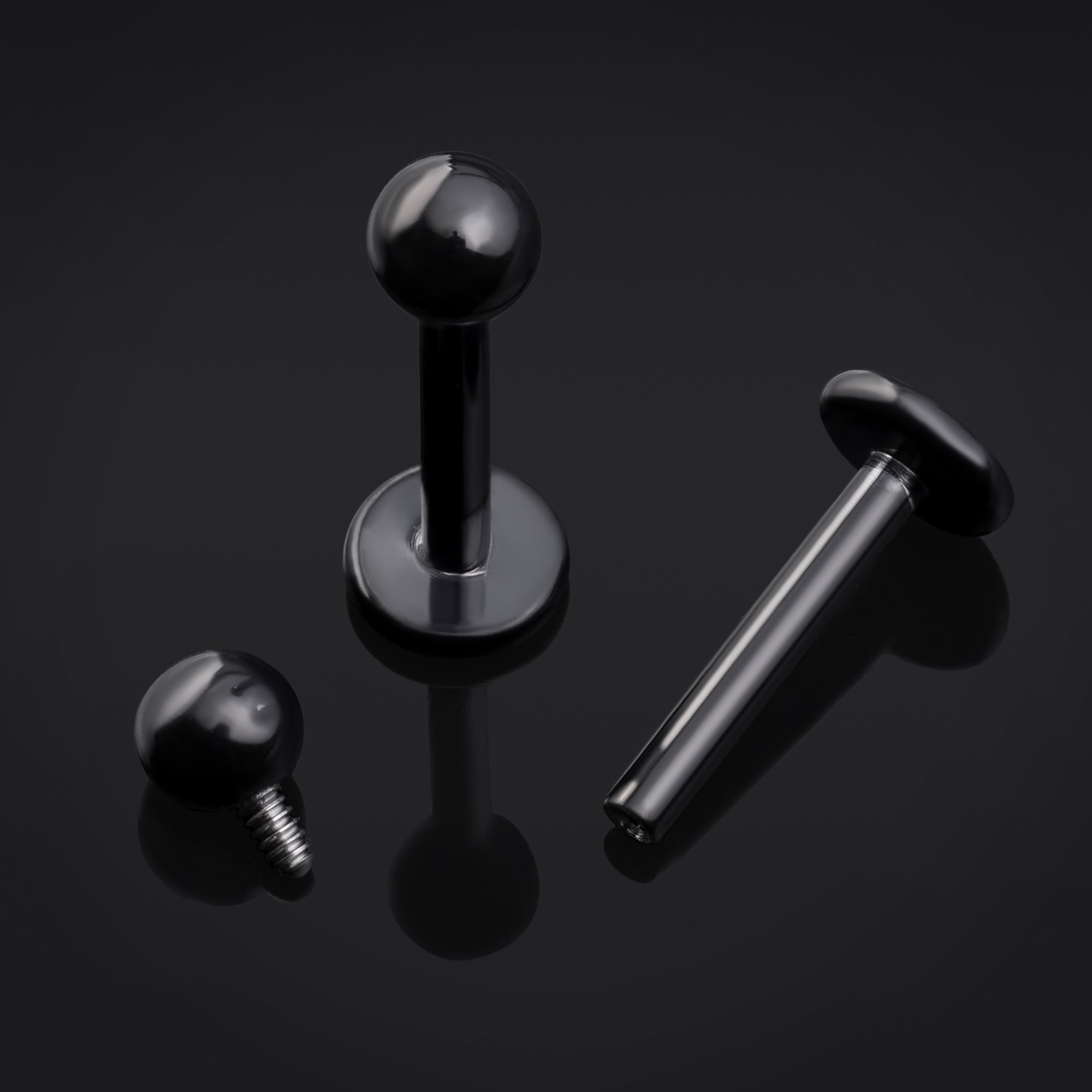 Labret Stud, Black, Internally Threaded, Titanium