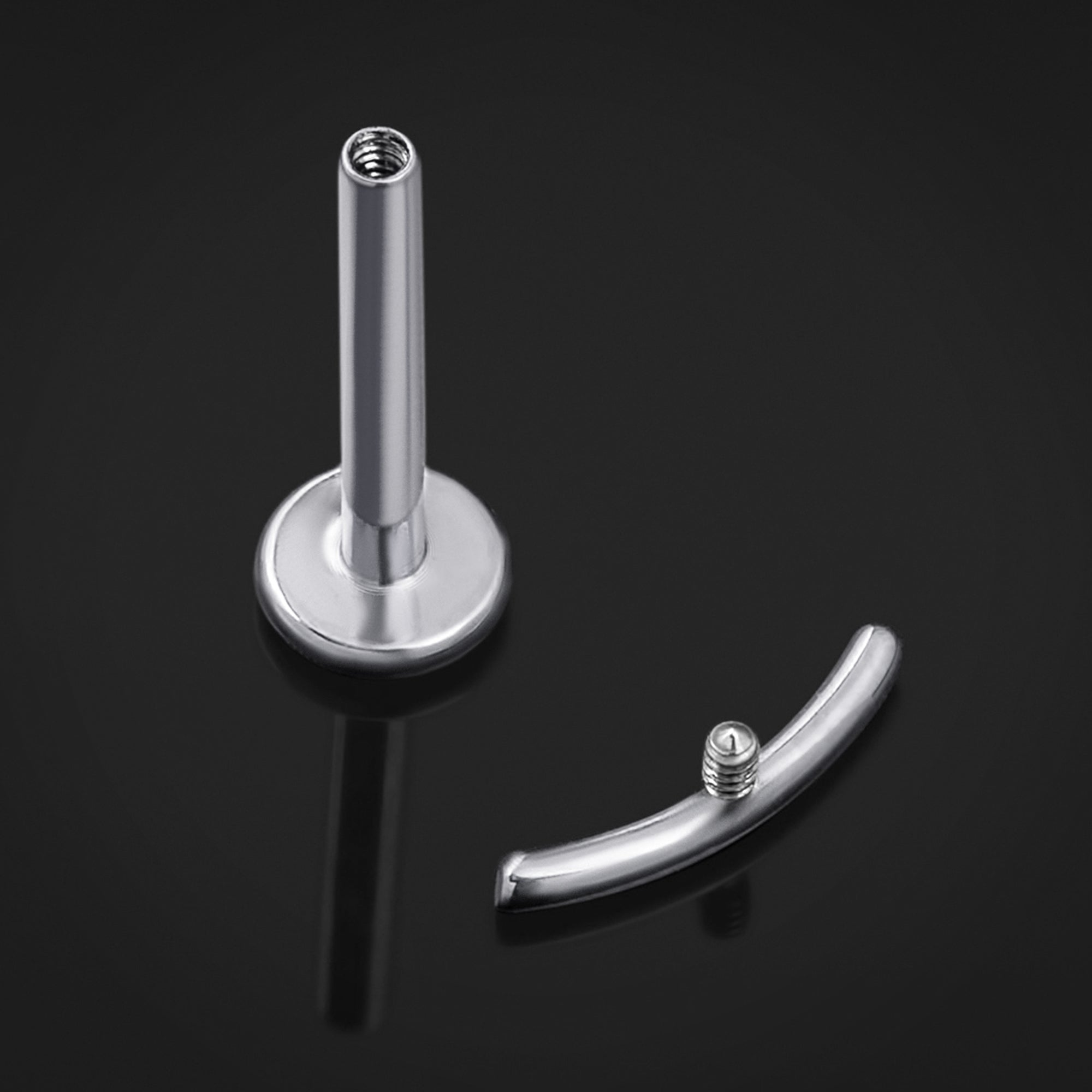 Labret Stud, Silver, Curved Bar, Internal Thread, Titanium, 1.2mm