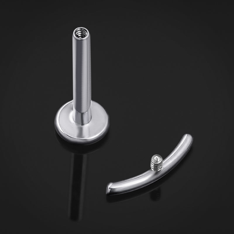 Piercing labret, argent, barre courbe, filetage interne, titane, 1.2mm