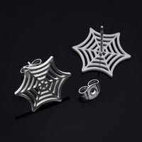 Boucles d'oreilles puces, argent, motif toile d'araignée, titane - paire