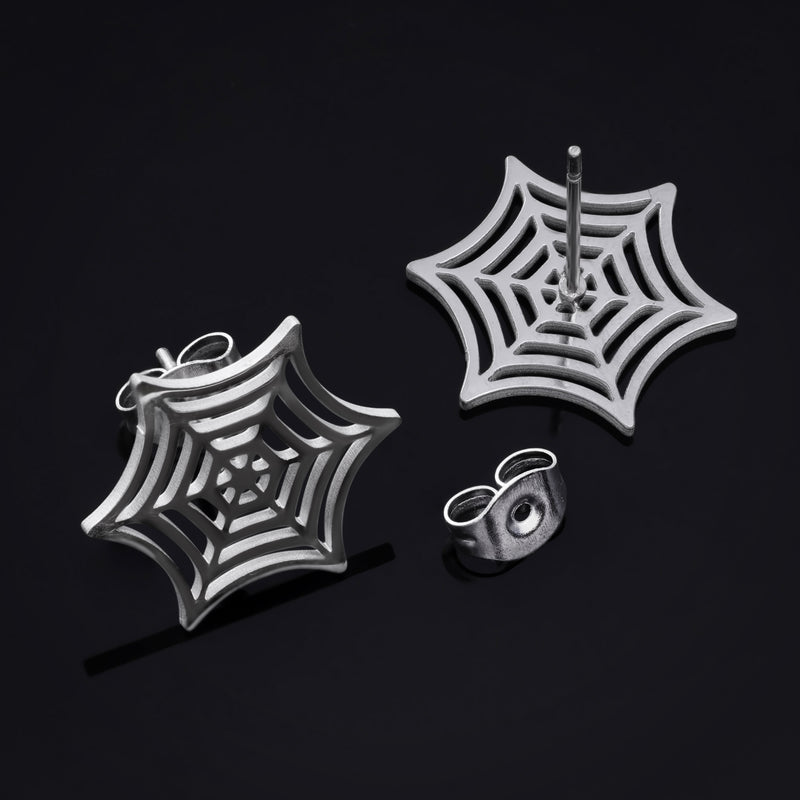 Boucles d'oreilles puces, argent, motif toile d'araignée, titane - paire