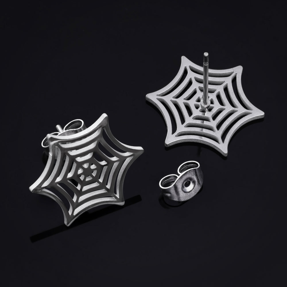 Titanium Silver Spider Web Stud Earrings (Pair) - Titanium Spider Web Stud Earrings / Alternative Piercings / Jewellery