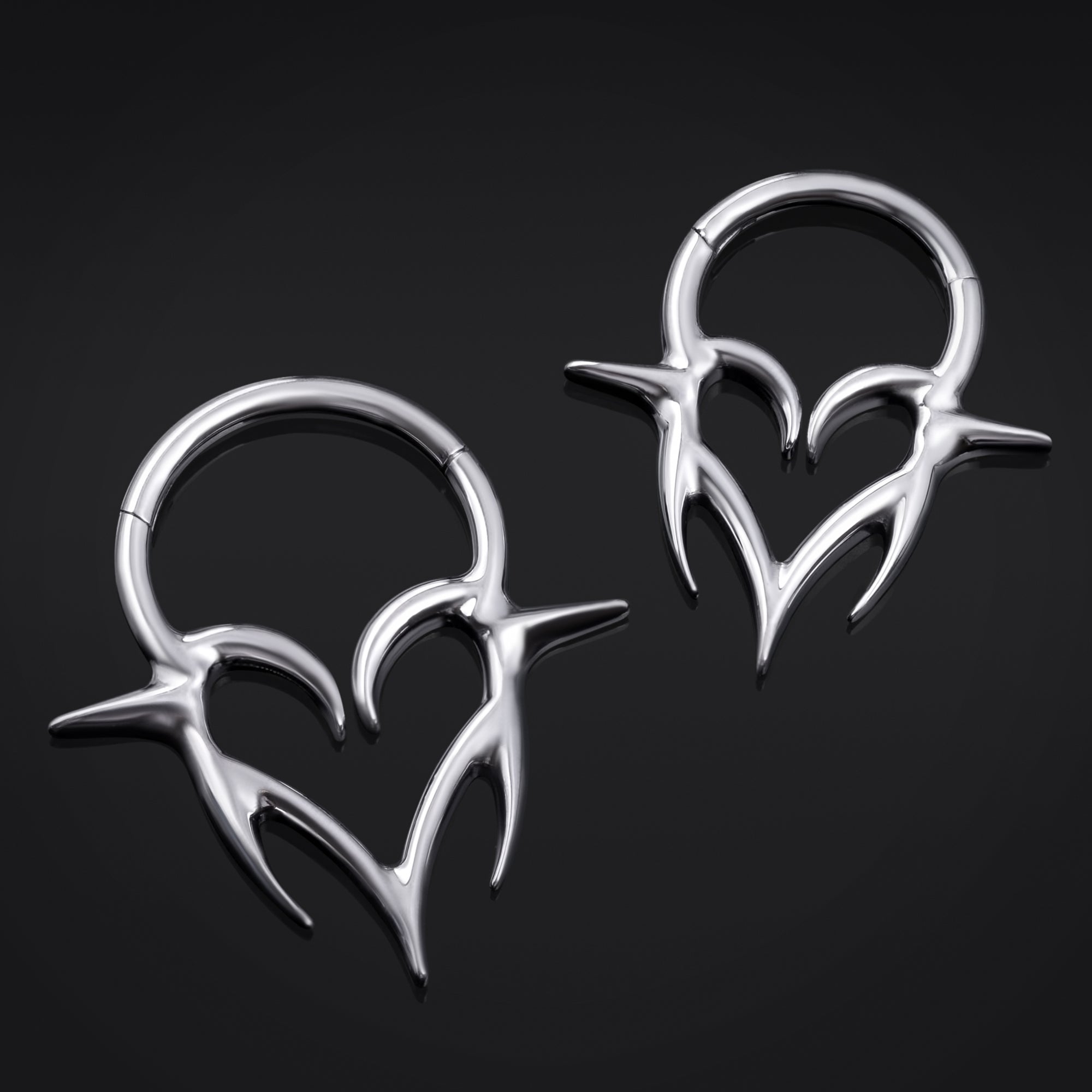 Septum Clicker, Neo Tribal Spiked Heart, ASTM F136 Titanium