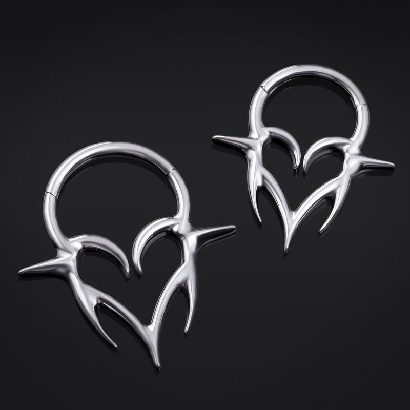 Septum Clicker, Neo Tribal Spiked Heart, ASTM F136 Titanium