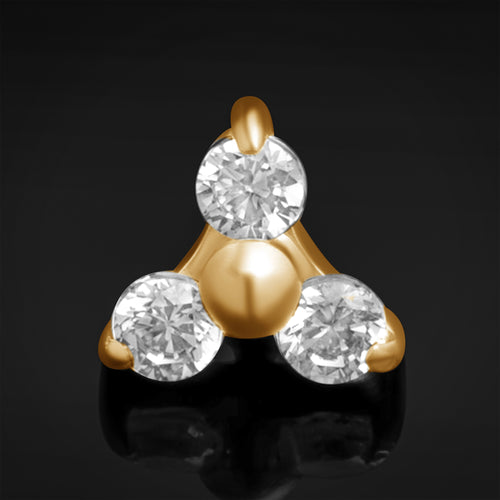 Gold Trinity CZ Labret Top, Internally Threaded, Titanium
