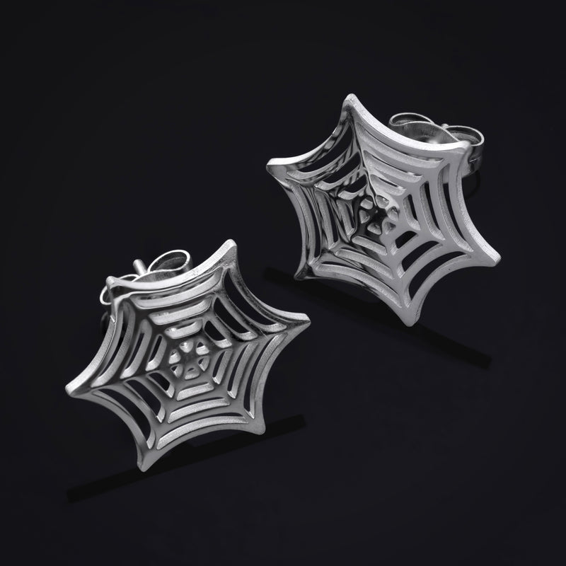 Boucles d'oreilles puces, argent, motif toile d'araignée, titane - paire
