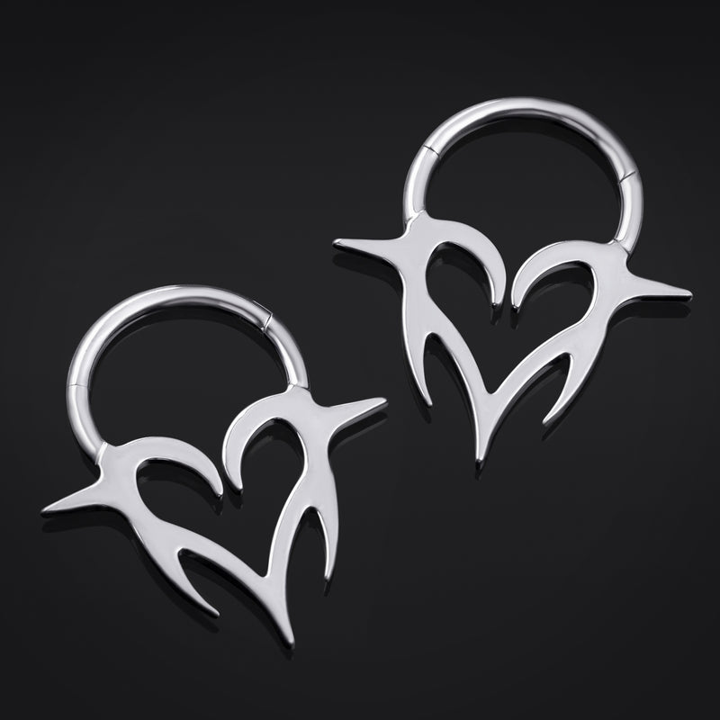 Septum Clicker, Neo Tribal Spiked Heart, ASTM F136 Titanium