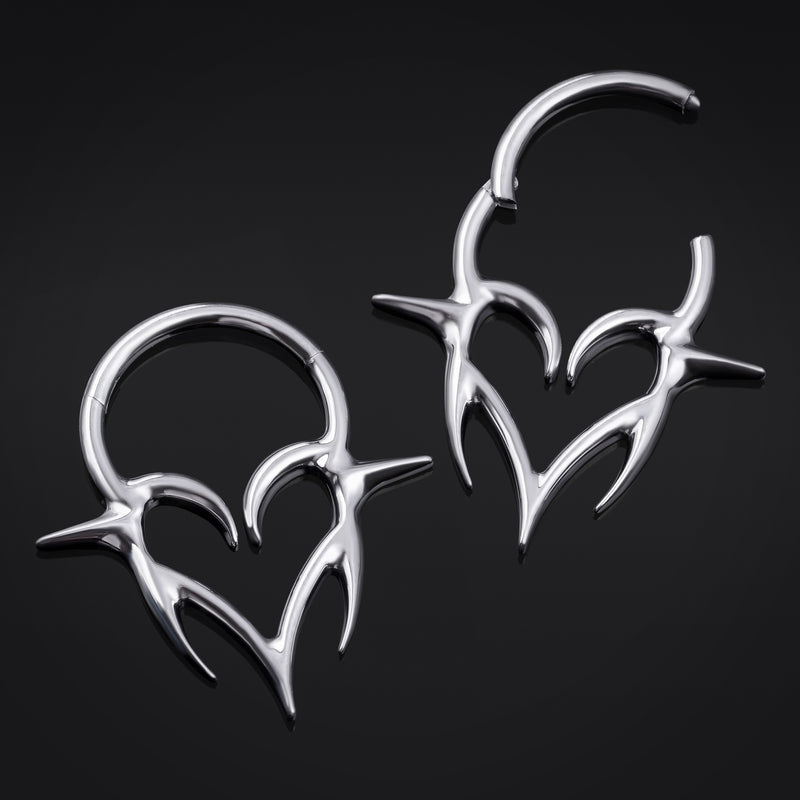 Septum Clicker, Neo Tribal Spiked Heart, ASTM F136 Titanium