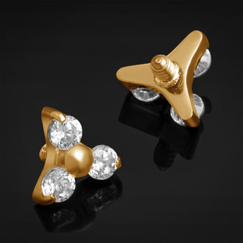 Gold Trinity CZ Labret Top, Internally Threaded, Titanium
