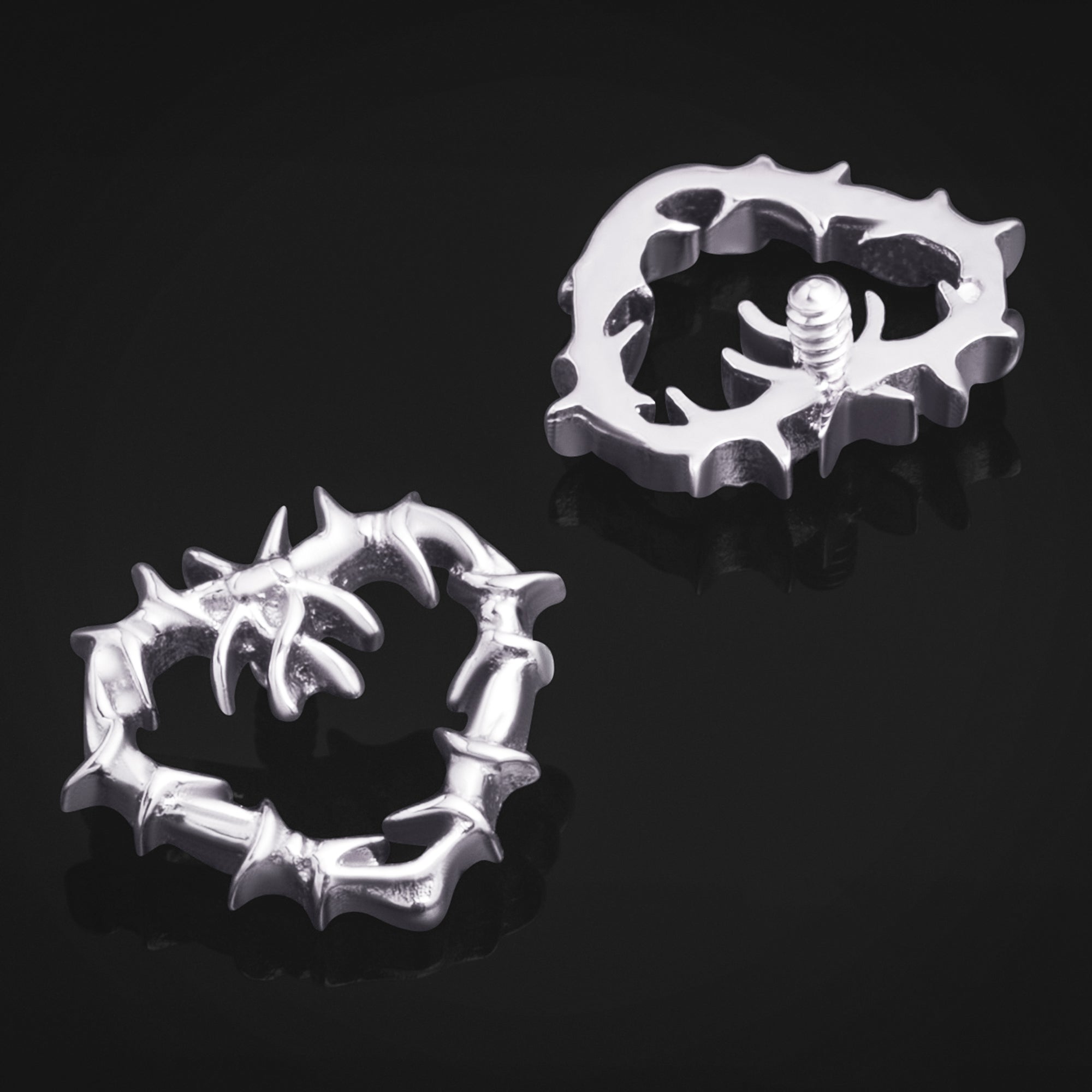 Labret Top, Silver, Barbed Wire Heart, Internally Threaded, Titanium
