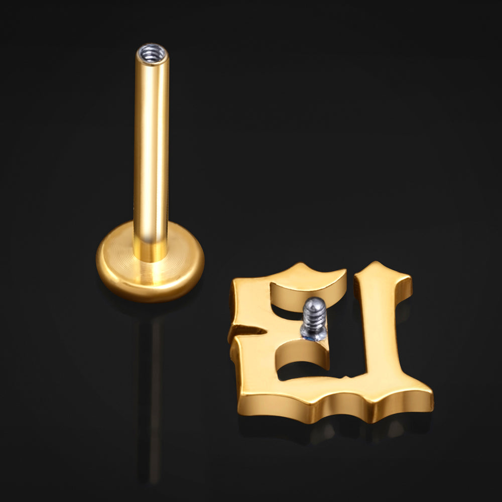 Gold, 13, Internally Threaded, Labret Stud, ASTM F136 Titanium, 1.2mm - Internally Threaded ASTM F136 Titanium Gold Labret Piercing- 6mm/8mm/10mm Length