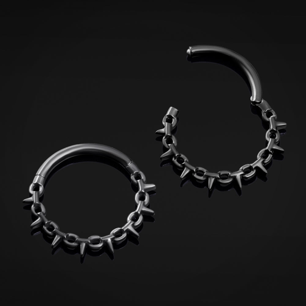 Black Spiked Chain ASTM F136 Titanium Segment Clicker Septum Nose Ring - ASTM F136 Titanium Hinged Segment Ring for Nose / Septum / Spiked Chain / 1.2mm 