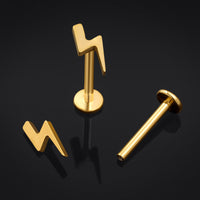Piercing labret, doré, motif éclair, filetage interne, titane, 1,2 mm