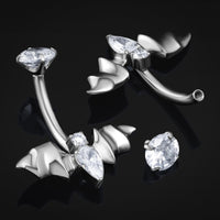 Piercing de nombril, chauve-souris argentée sertie de strass, filetage interne, titane