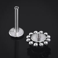 Argent, pierre d’obsidienne, grappe perlée, filetage interne, piercing labret, titane