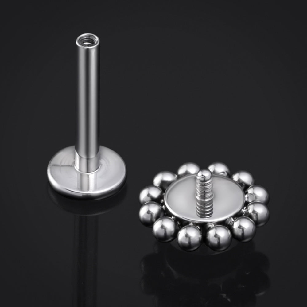 Silver, Obsidian Stone, Beaded Cluster, Internally Threaded, Labret Stud, Titanium - Internally Threaded ASTM F136 Titanium Silver Labret Piercing- 6mm/8mm Length