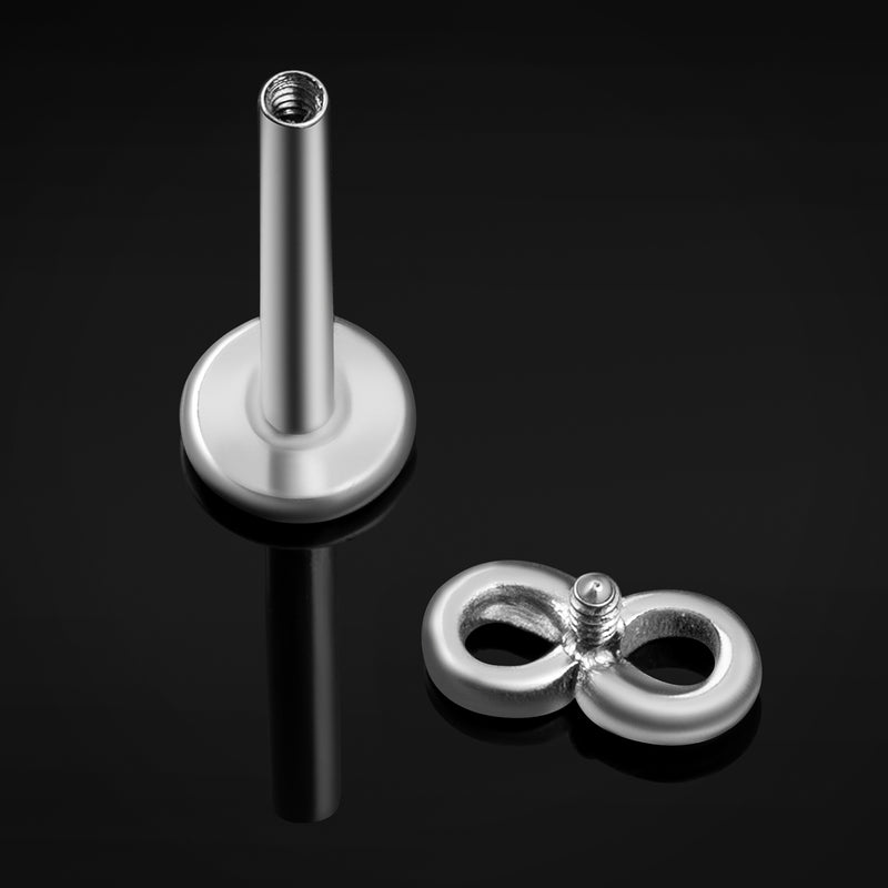 Piercing labret, argent, infini, filetage interne, titane, calibre 1,2 mm