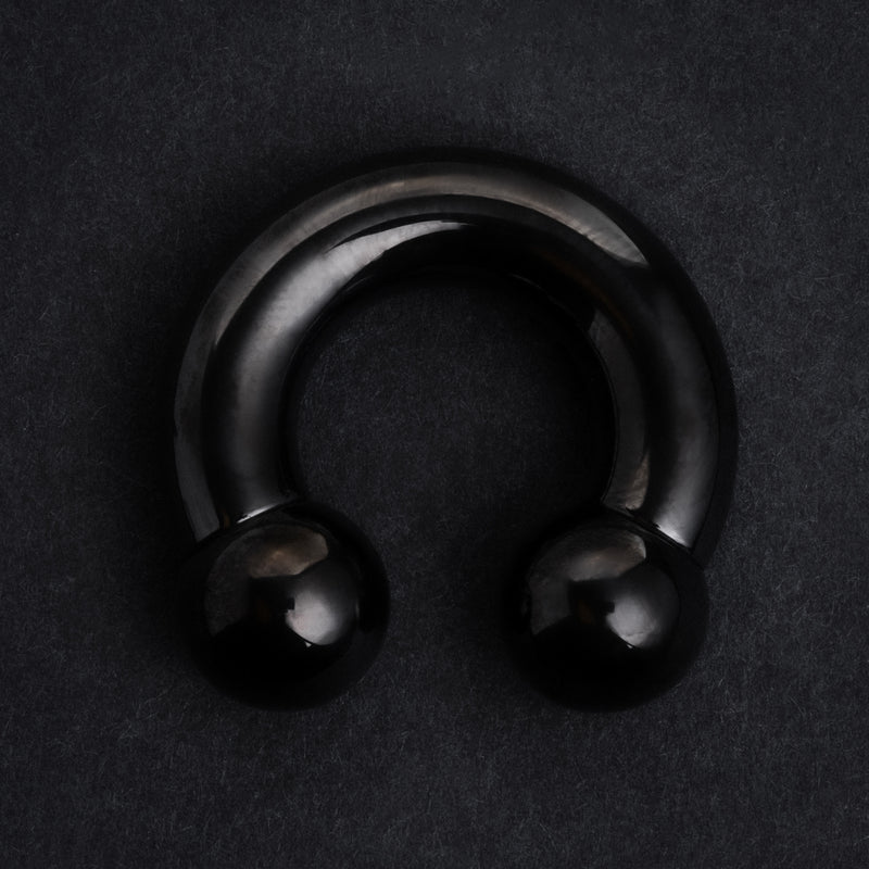 Horseshoe Barbell, Black, Circular Barbell Piercing, Titanium, Large Gauge