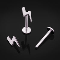 Piercing labret, argenté, motif éclair, filetage interne, titane, 1,2 mm