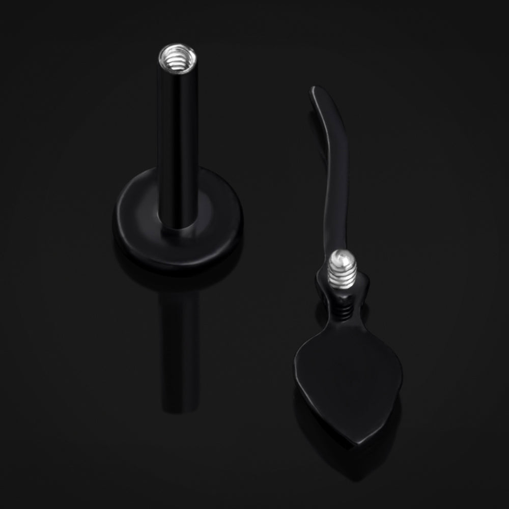Black Broomstick Internally Threaded Titanium Labret Stud 1.2mm Gauge - Gothic Jewellery / Halloween Collection - 6mm / 8mm / Internally Threaded Body Jewellery / Hypoallergenic Jewellery / Lip / Nose / Ear Labret