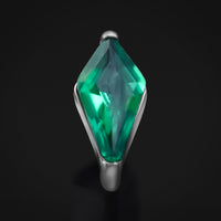 Embout de labret, argent, losange serti d’une pierre verte, filetage interne, titane