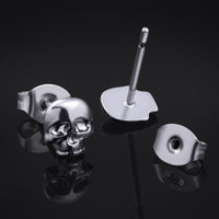 Stud Earrings, Silver, Skull Design, Titanium - Pair