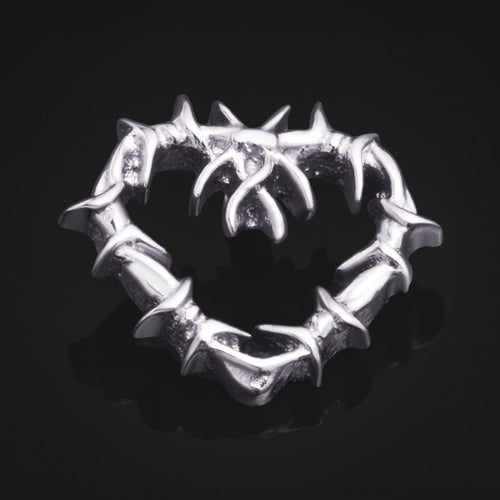Labret Top, Silver, Barbed Wire Heart, Internally Threaded, Titanium