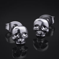 Stud Earrings, Silver, Skull Design, Titanium - Pair