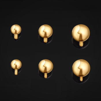 Gold Titanium Internally Threaded Ball Attachment for Barbell, Labret, Horseshoe Bar and More
