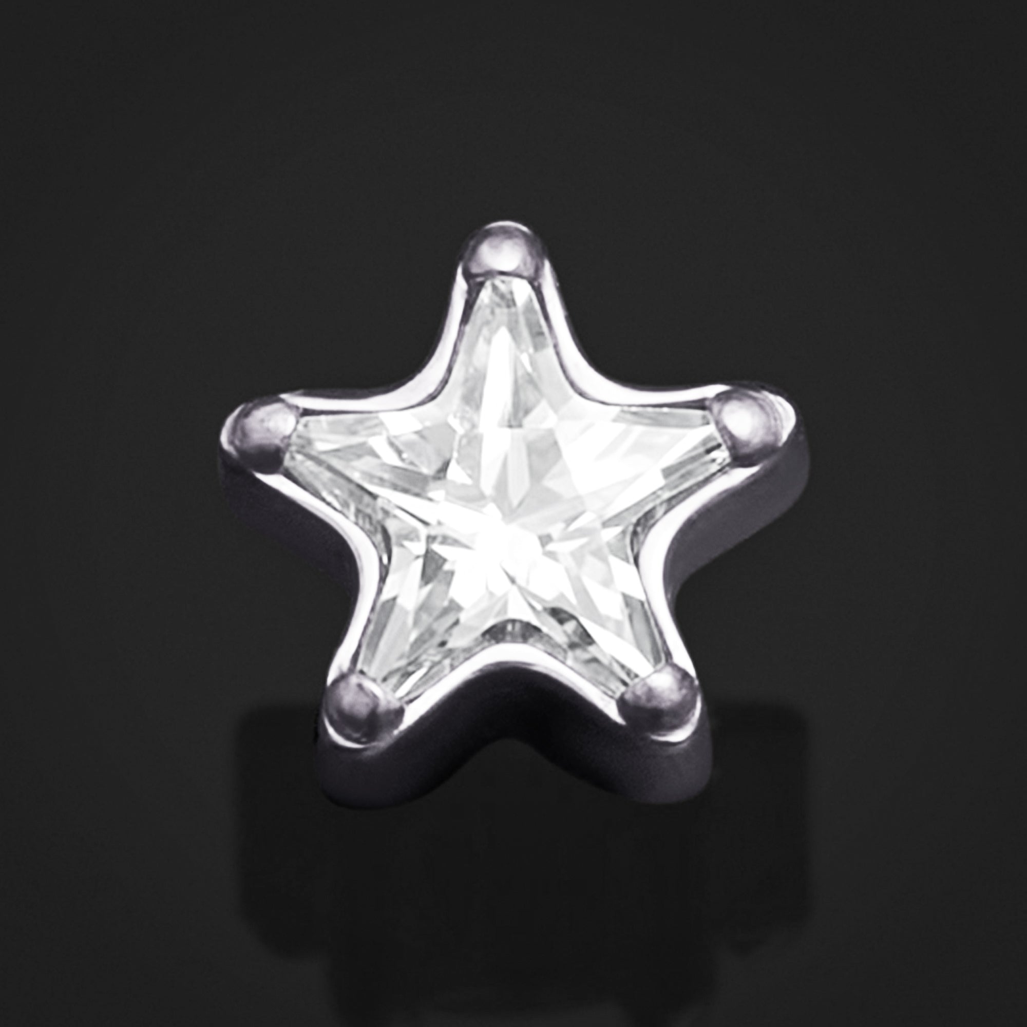 Silver, Clear Star CZ Labret Top, Internally Threaded, Titanium