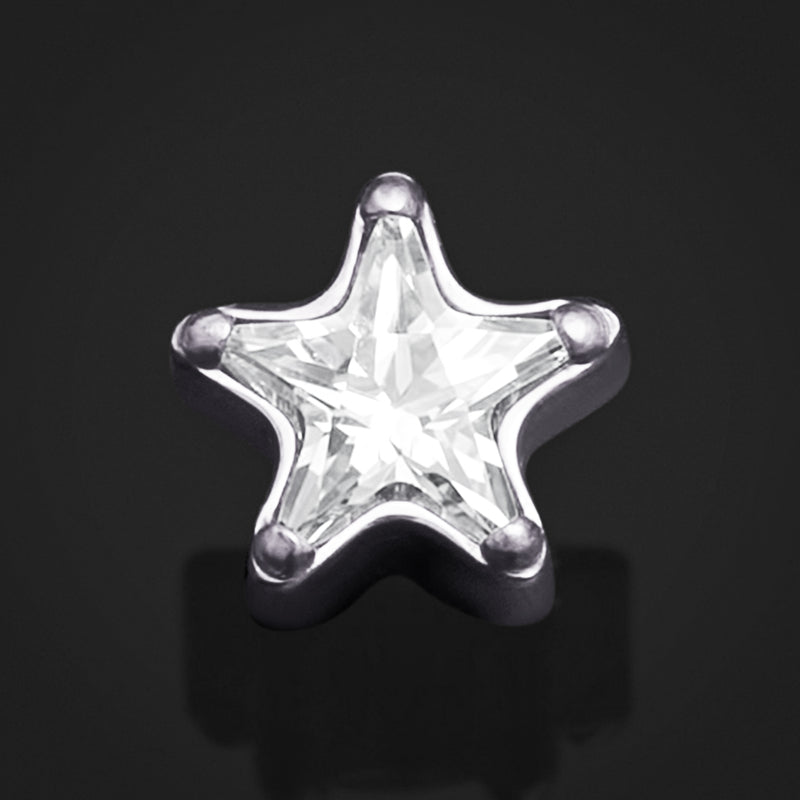 Argenté, labret étoile CZ transparent, filetage interne, titane