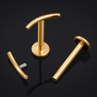 Labret Stud, Gold, Curved Bar, Internal Thread, Titanium, 1.2mm