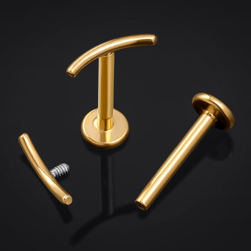 Labret Stud, Gold, Curved Bar, Internal Thread, Titanium, 1.2mm